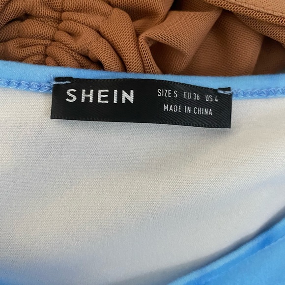 Tie Dye Baby Blue Aqua Bodycon Sexy Shirt Dress Mini Casual Short Sleeves - Picture 5 of 6